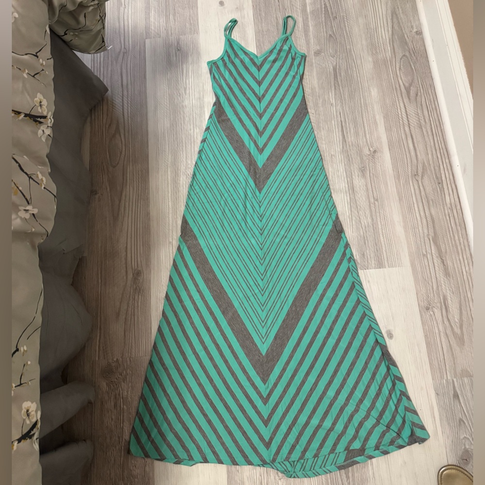 Guess Teal and Gray Striped Top